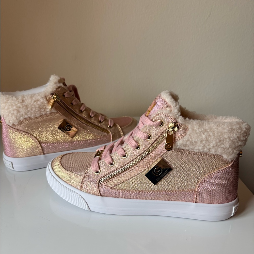 Gold and Pink High-Top Guess Sneakers (7.5M)